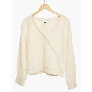 ABLE Tracy Wrap Sweatshirt Top in Antique White V Neck Long Sleeve Sweater